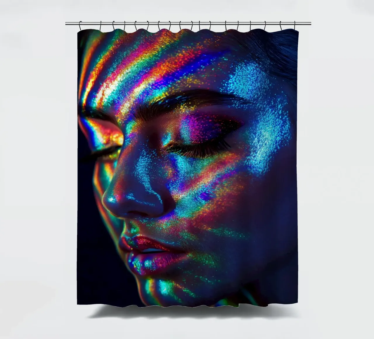 Colourful women's face shower curtain by Imagine