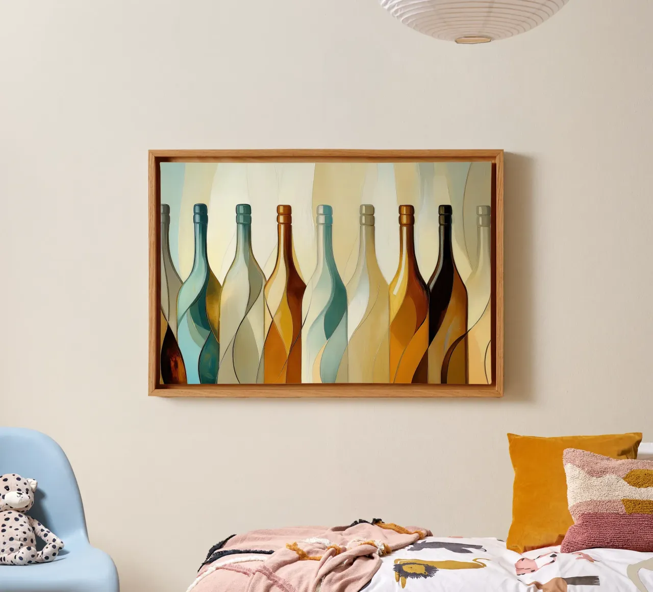 Flessen abstract canvas met Baklijst van Imagine