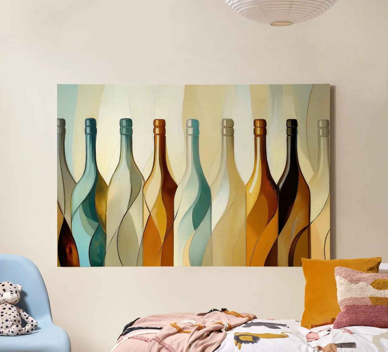 Flessen abstract canvas met Baklijst van Imagine