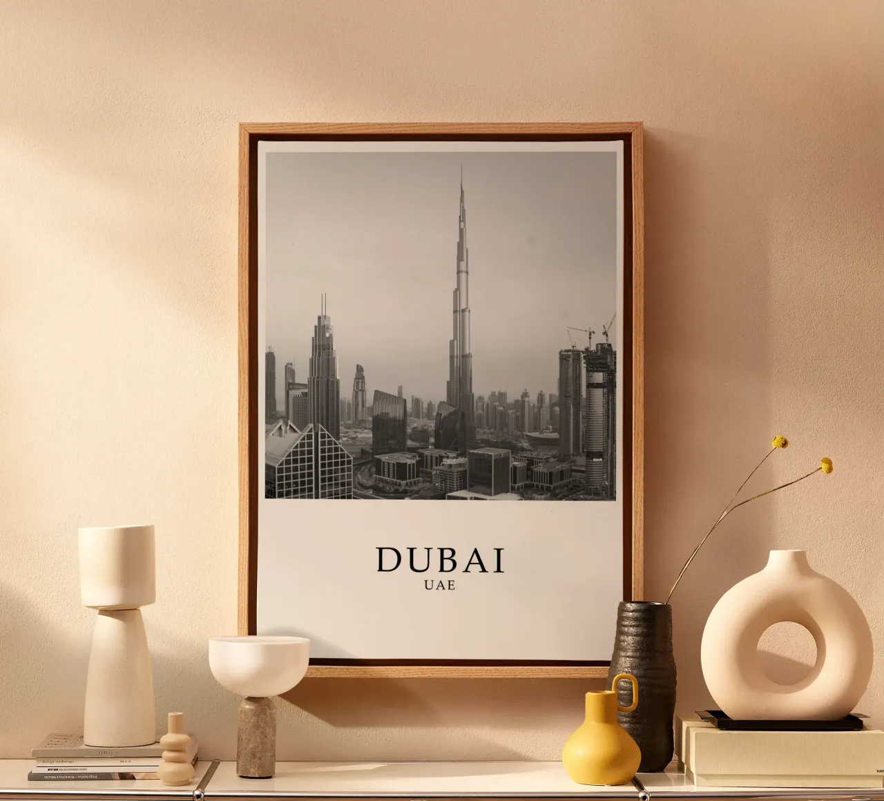 Dubai Emirati Arabi Uniti Skyline Burj Khalifa Scena in scala di grigi tela con Cornice a cassetta da Charnwood Prints
