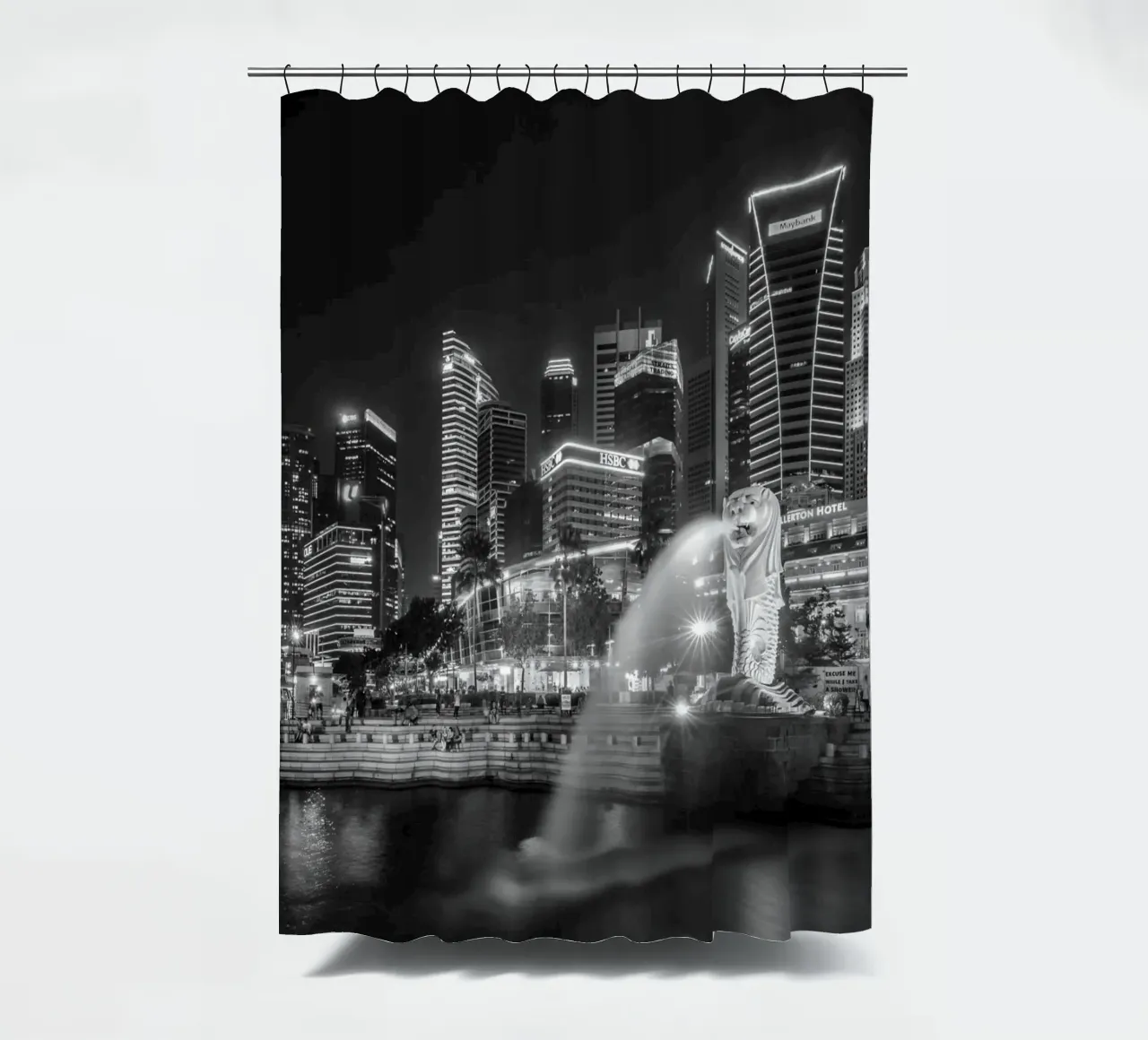 Singapore Skyline Architettura Scena in scala di grigi tenda da doccia da Charnwood Prints