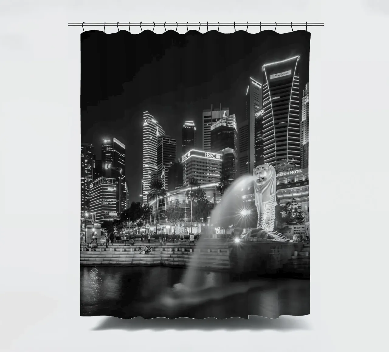 Singapore Skyline Architettura Scena in scala di grigi tenda da doccia da Charnwood Prints