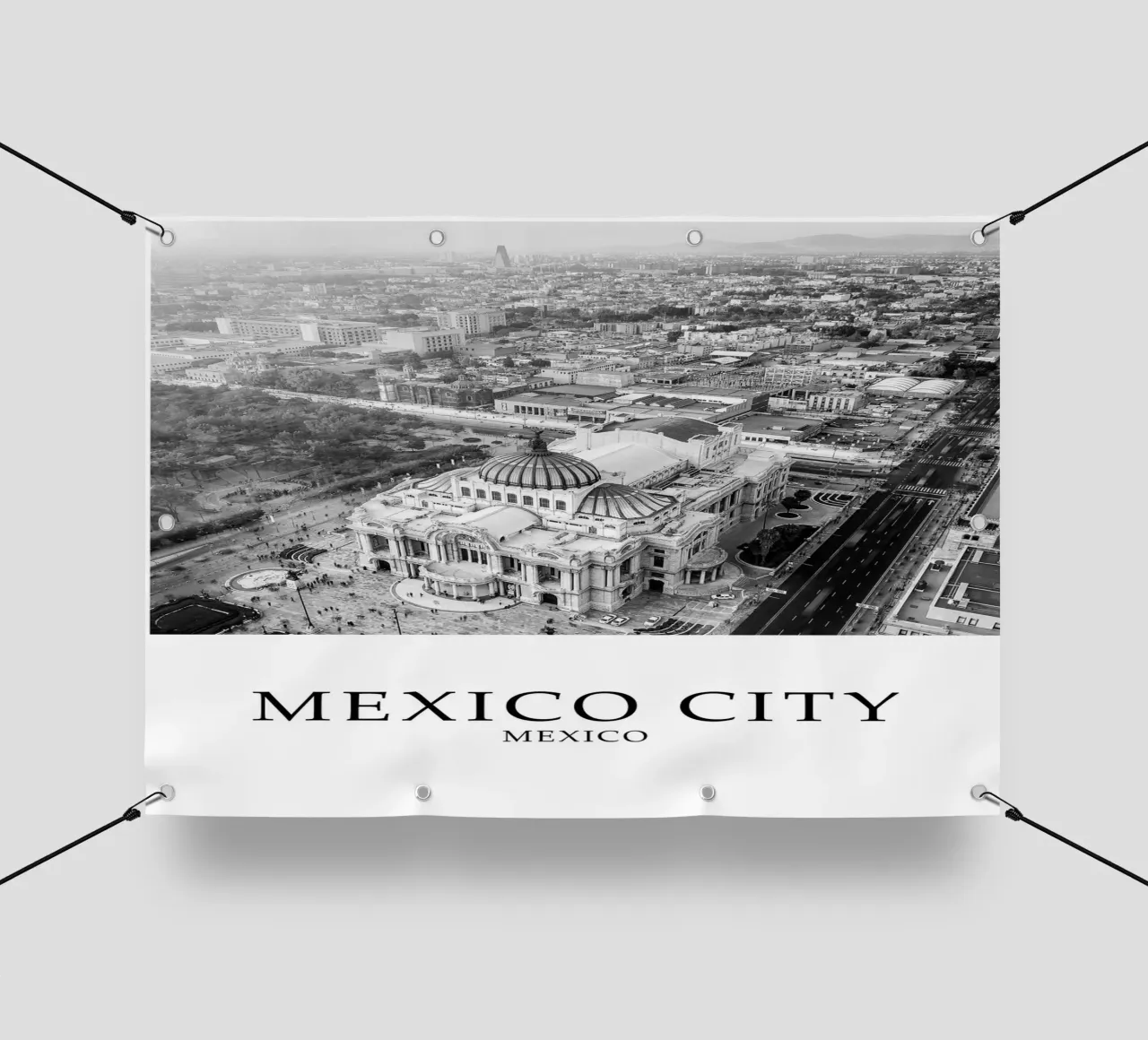 Città del Messico Architettura Skyline Cityscape Scala di grigi telo in pvc da Charnwood Prints