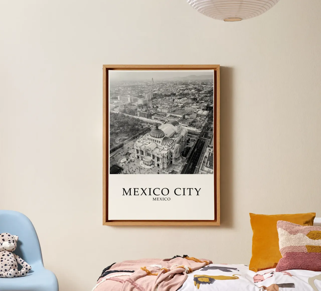 Città del Messico Architettura Skyline Cityscape Scala di grigi tela con Cornice a cassetta da Charnwood Prints