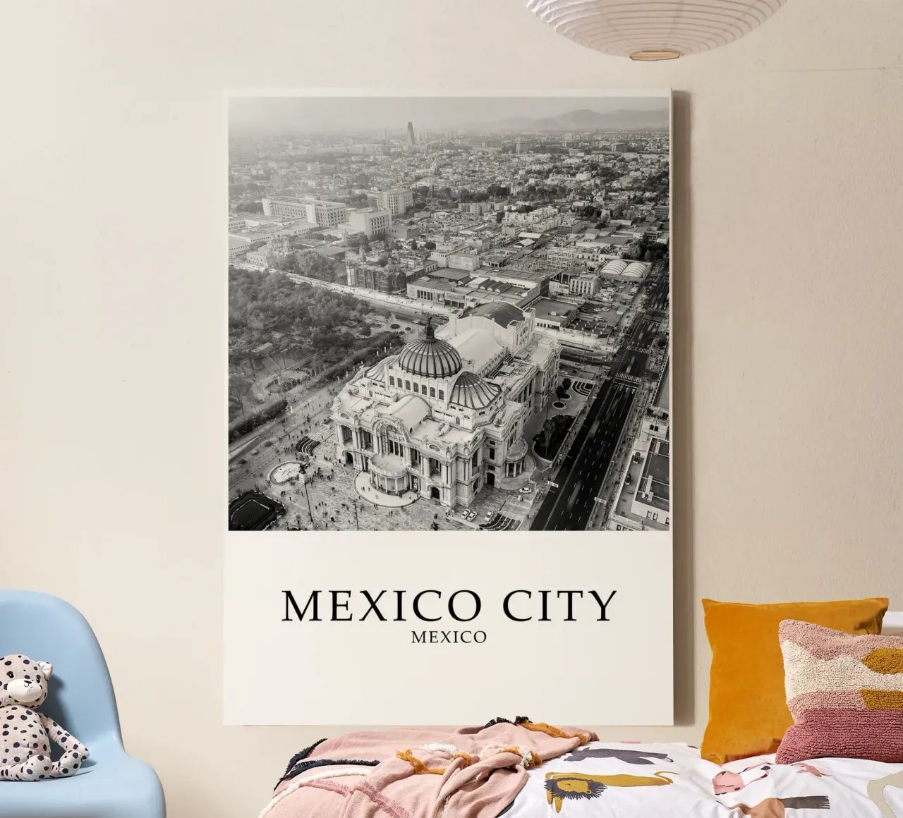 Città del Messico Architettura Skyline Cityscape Scala di grigi tela con Cornice a cassetta da Charnwood Prints
