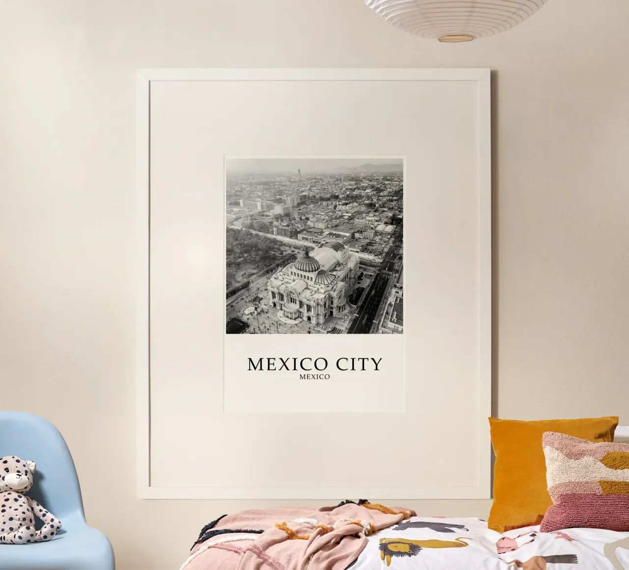 Città del Messico Architettura Skyline Cityscape Scala di grigi poster con telaio in plastica da Charnwood Prints