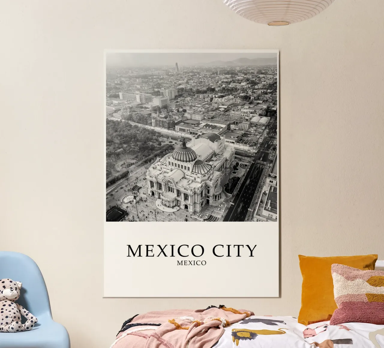 Città del Messico Architettura Skyline Cityscape Scala di grigi poster con telaio in plastica da Charnwood Prints