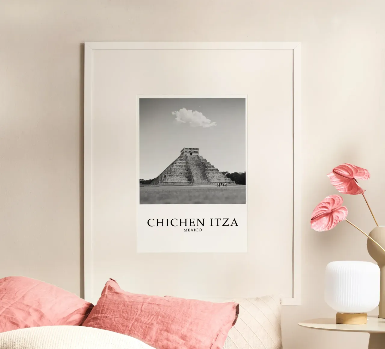 Chechen Itza Messico Architettura Storica Scena in scala di grigi poster da Charnwood Prints