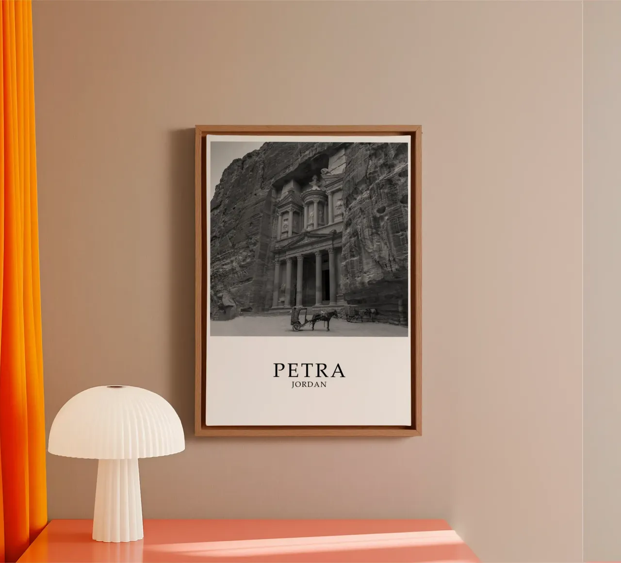 Petra Jordan Historic Architecture Scene Greyscale canvas with Floater frame by Charnwood Prints