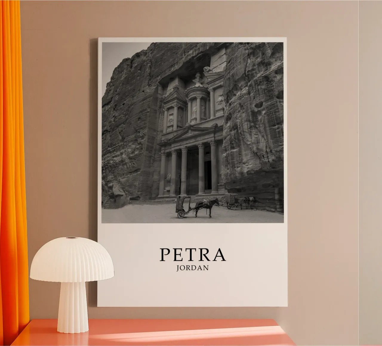 Petra Jordan Historic Architecture Scene Greyscale canvas with Floater frame by Charnwood Prints