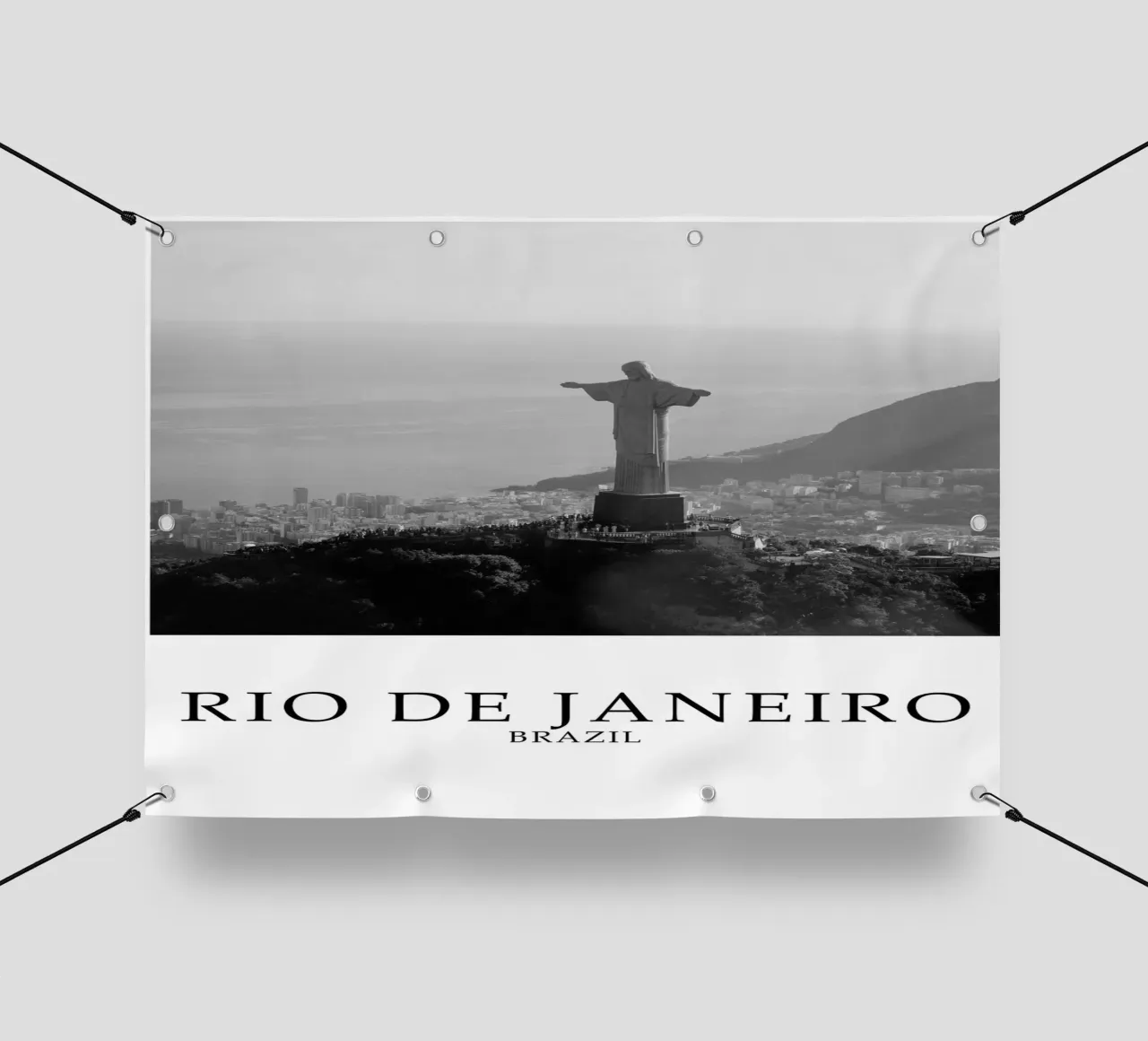 Rio de Janeiro Brasile Cristo Redentore Skyline in scala di grigi telo in pvc da Charnwood Prints