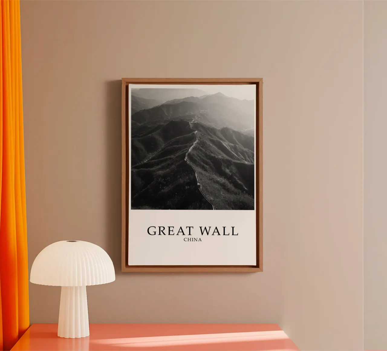 Scena di architettura della Grande Muraglia cinese in scala di grigi tela con Cornice a cassetta da Charnwood Prints