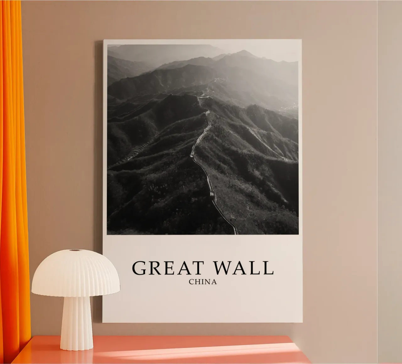 Scena di architettura della Grande Muraglia cinese in scala di grigi tela con Cornice a cassetta da Charnwood Prints