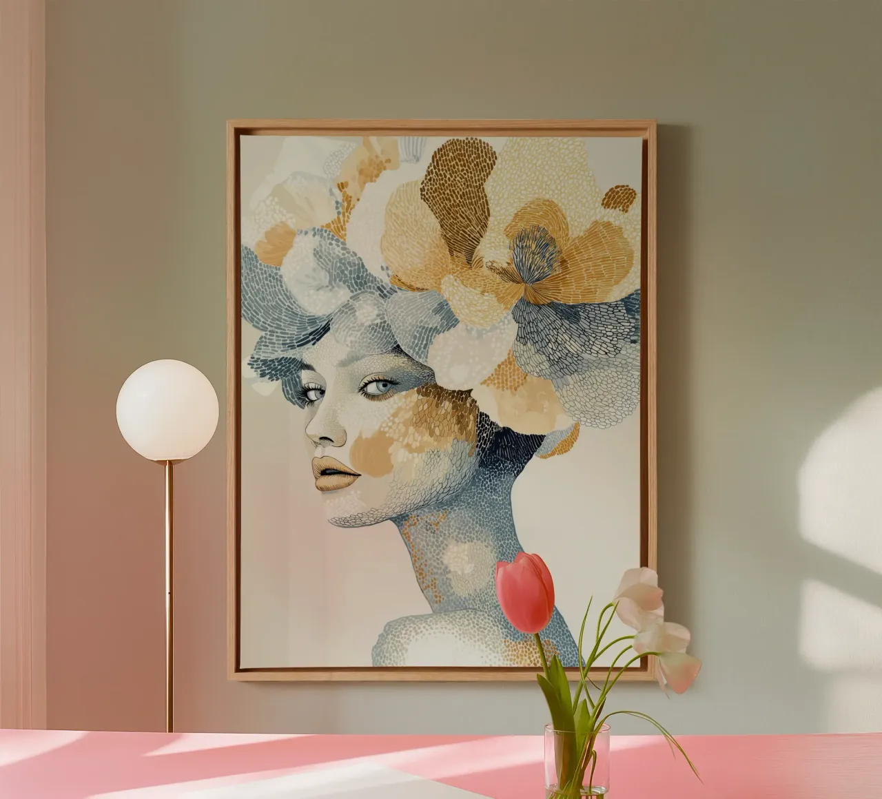 Donna con capelli a fiori tela con Cornice a cassetta da Imagine