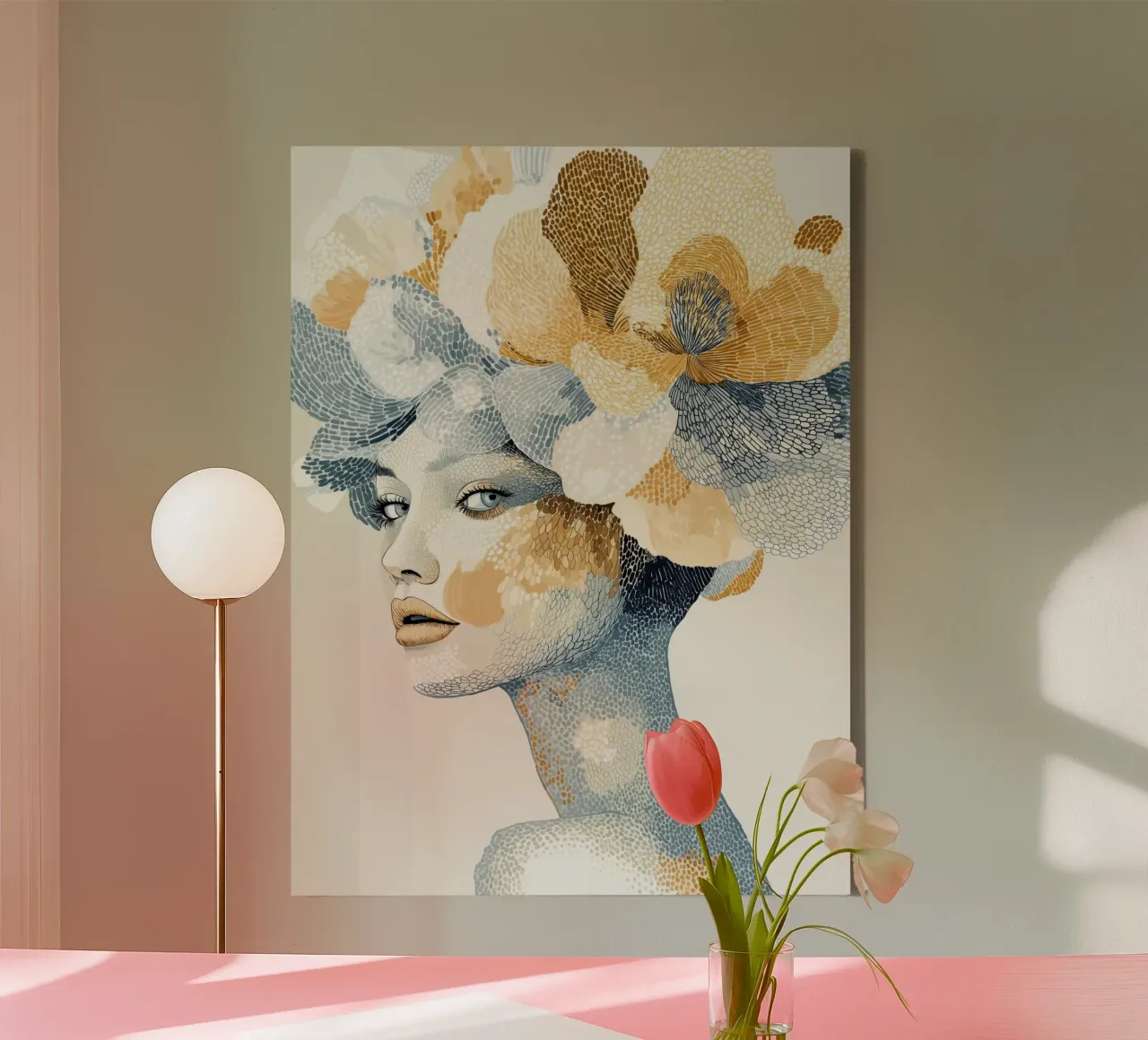 Donna con capelli a fiori tela con Cornice a cassetta da Imagine