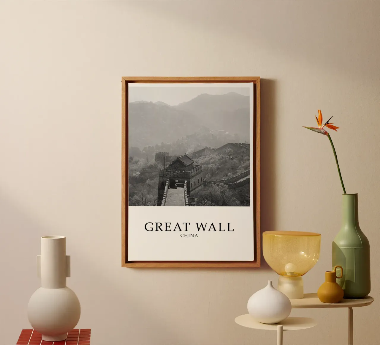 Scena di architettura della Grande Muraglia cinese in scala di grigi tela con Cornice a cassetta da Charnwood Prints