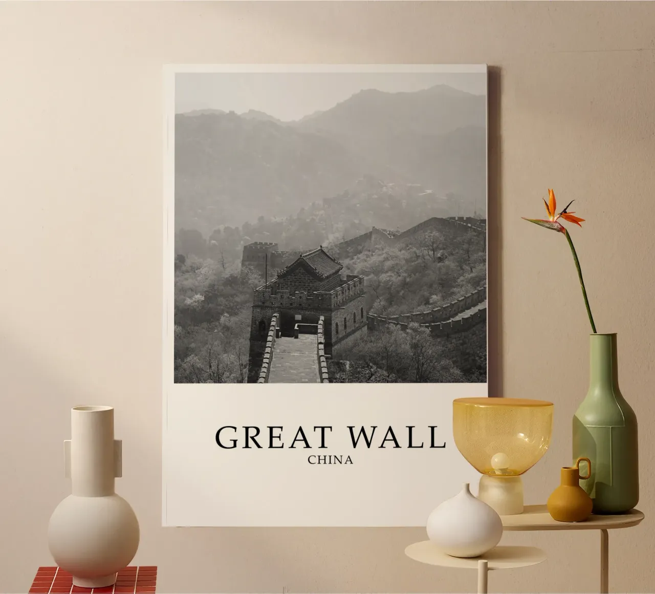 Scena di architettura della Grande Muraglia cinese in scala di grigi tela con Cornice a cassetta da Charnwood Prints