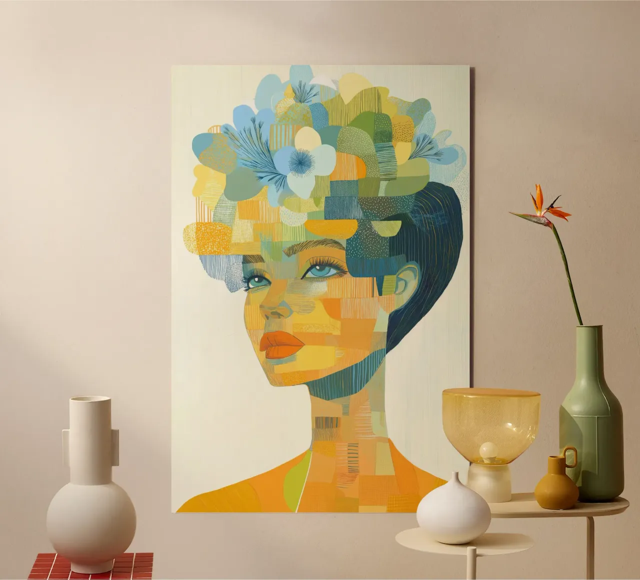 Mujer con flores aluminio dibond de Imagine