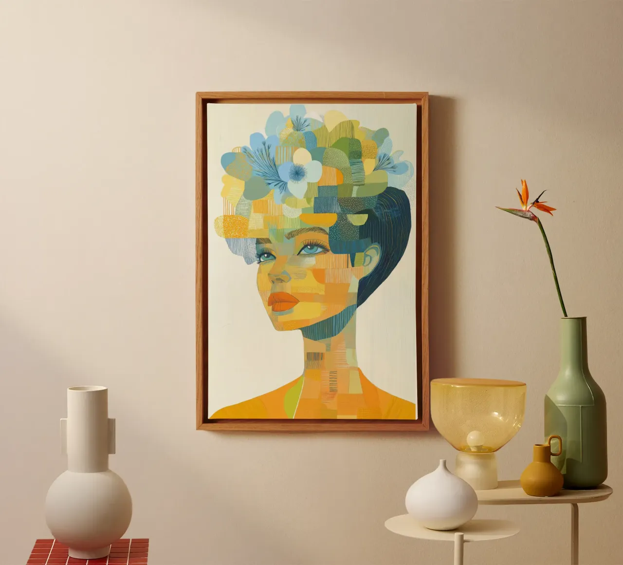Donna con fiori tela con Cornice a cassetta da Imagine