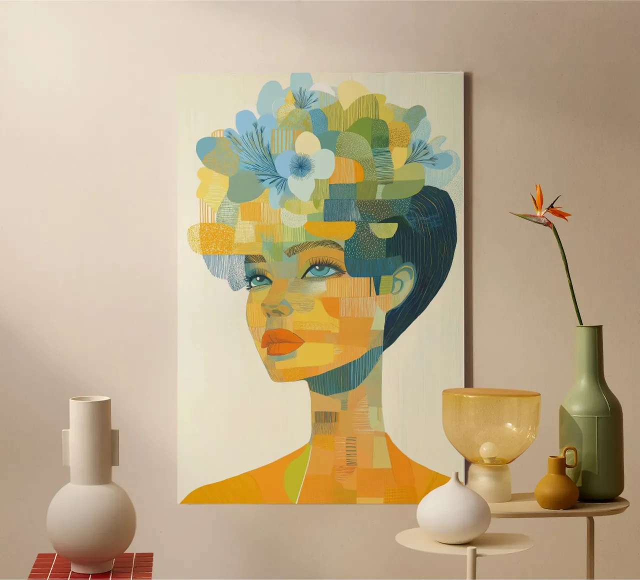 Donna con fiori tela con Cornice a cassetta da Imagine