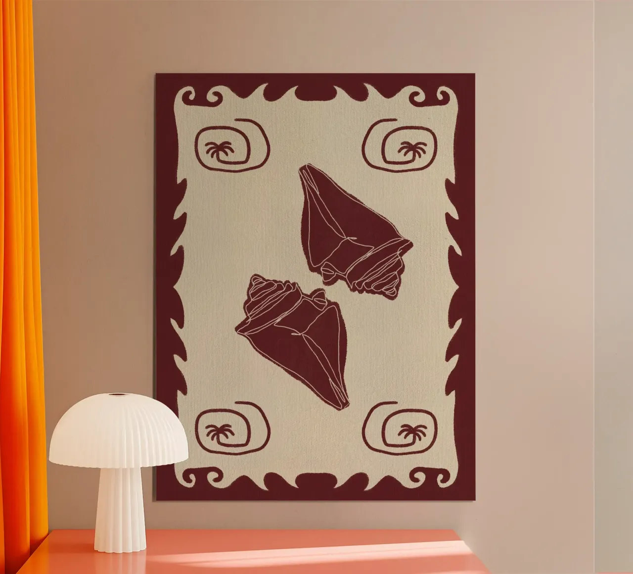 Storie di conchiglie rosse poster con telaio in alluminio da Shatha Al Dafai