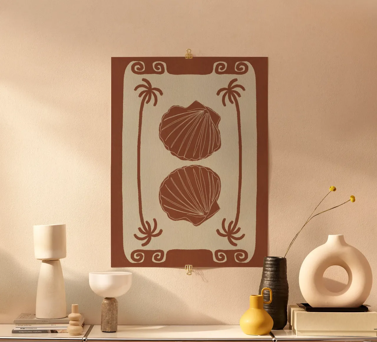 Terracotta Seashell Stories poster con telaio in alluminio da Shatha Al Dafai