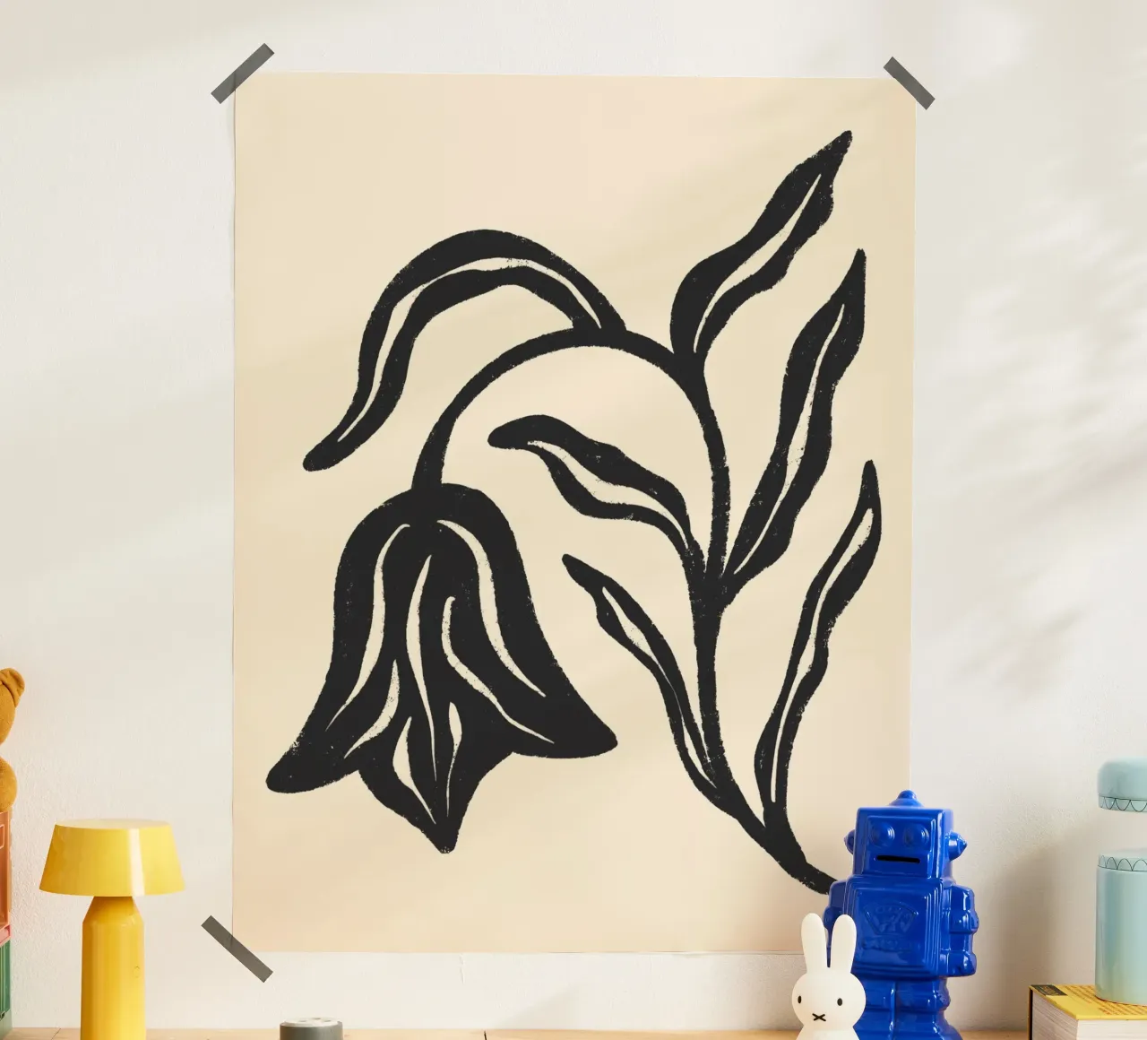 Textuur Zwarte Tulp Botanische Kunst poster met aluminium frame van Wackapacka