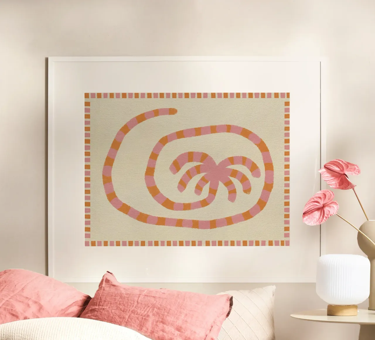 Swirl of Summer Palm poster con telaio in alluminio da Shatha Al Dafai