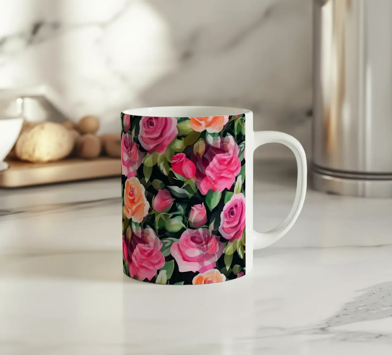 Rose fiorite rosa e arancione tazza in ceramica da SilverPegasus