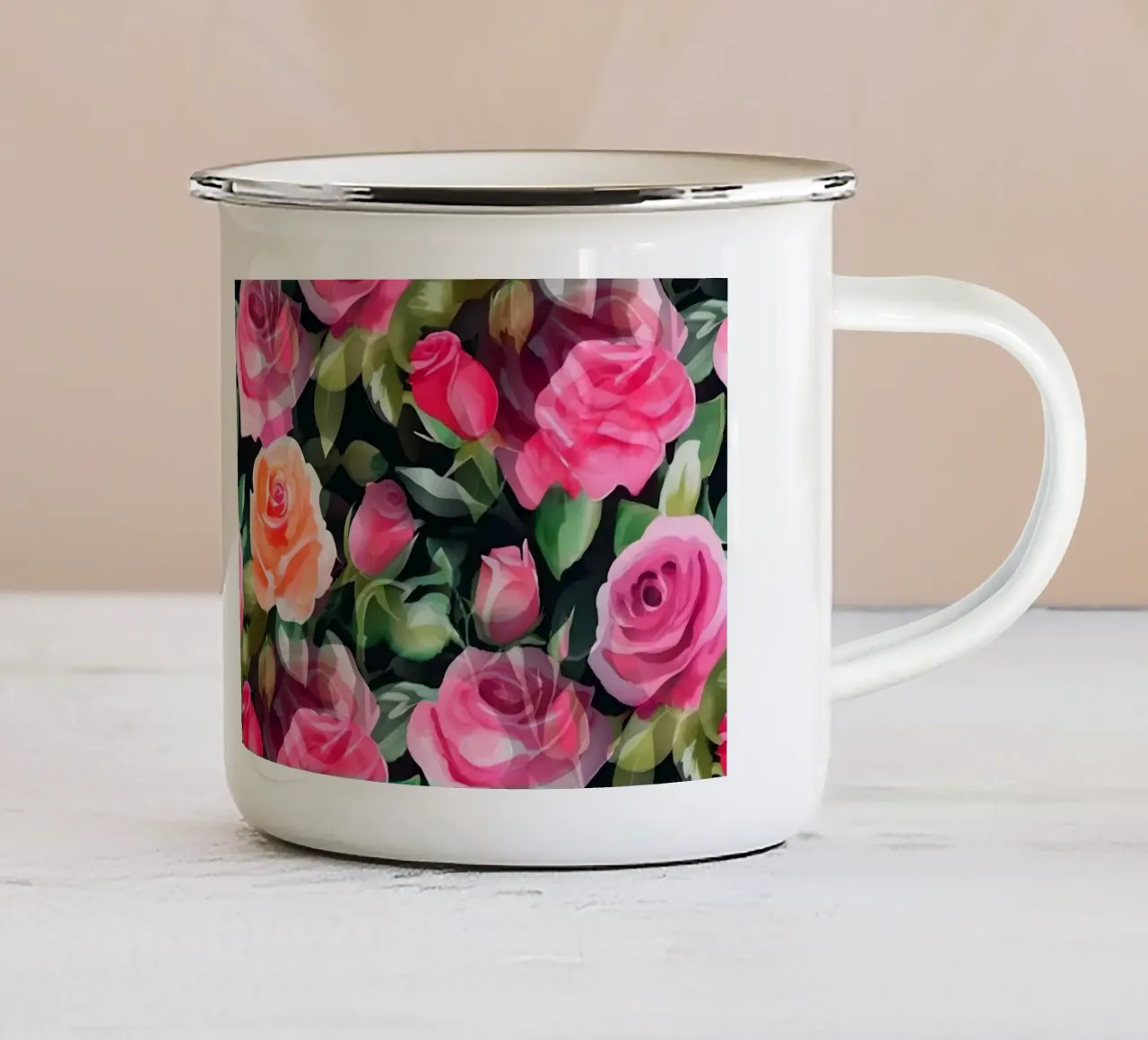 Rose fiorite rosa e arancione tazza in smalto da SilverPegasus