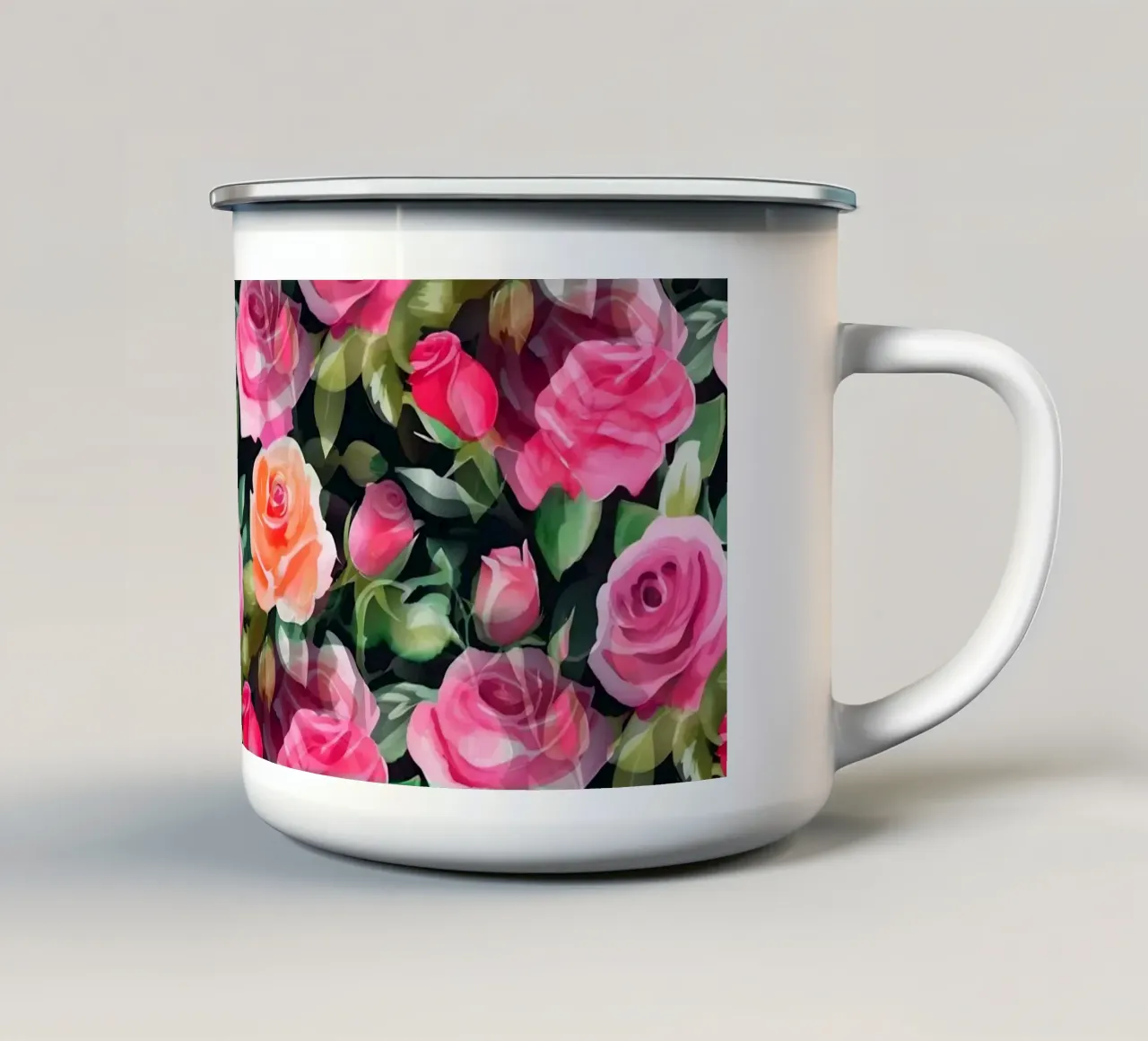 Rose fiorite rosa e arancione tazza in smalto da SilverPegasus