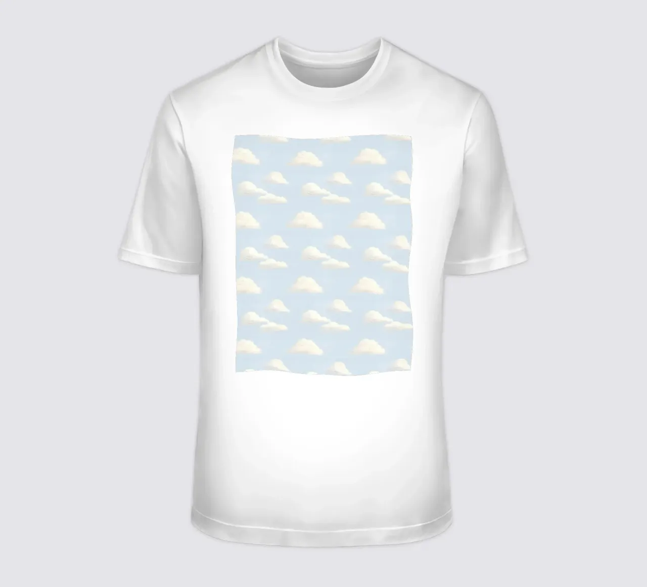 Valzer di nuvole bianche in un cielo blu pastello Calma e spiritualità t-shirt da Gentle Echoes Art