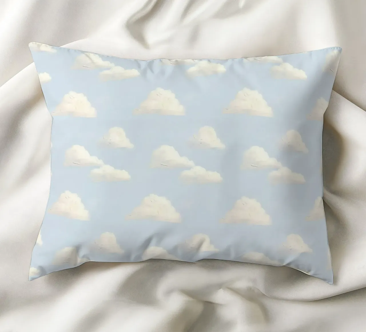 Valzer di nuvole bianche in un cielo blu pastello Calma e spiritualità cuscino da Gentle Echoes Art