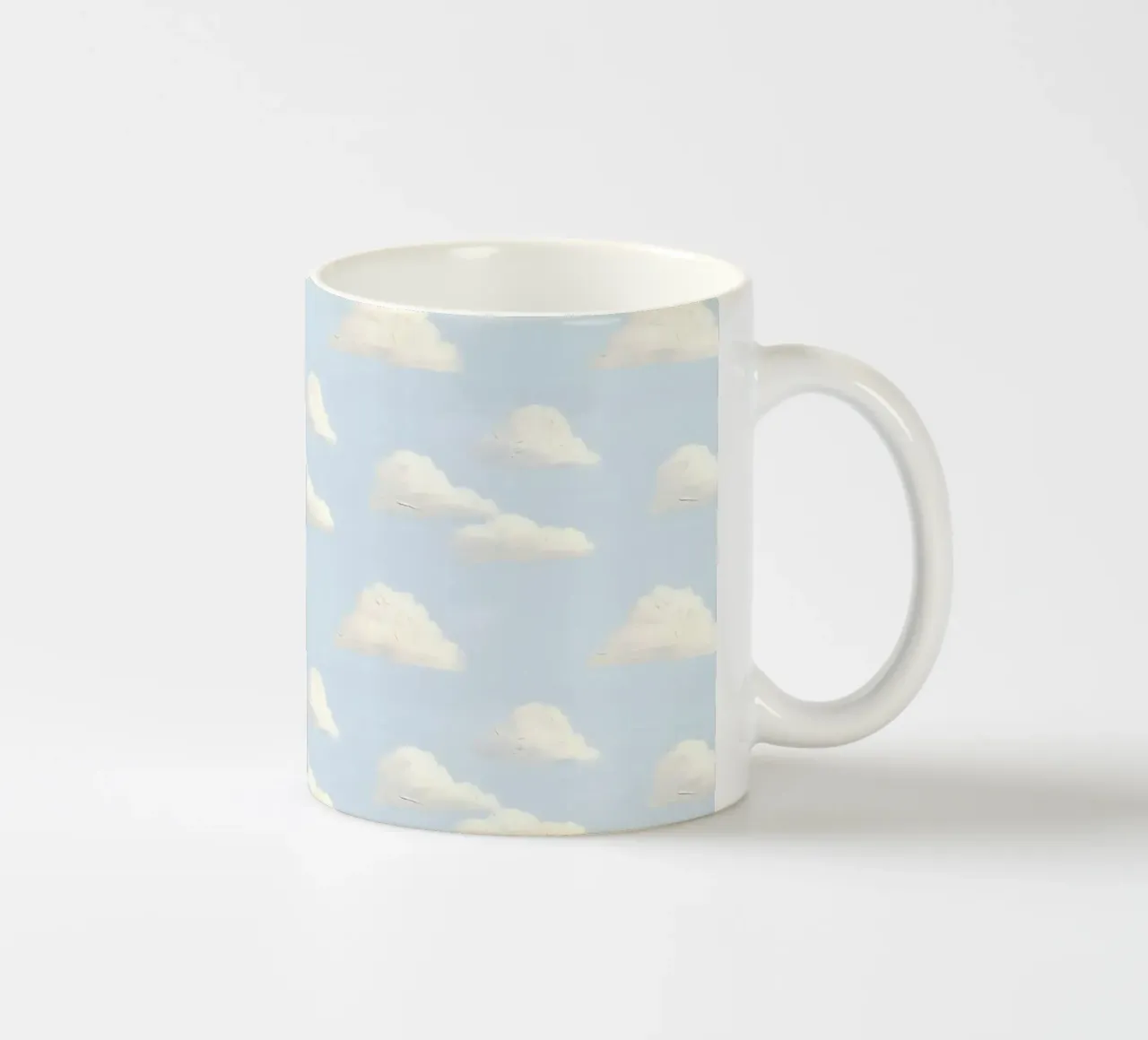 Valzer di nuvole bianche in un cielo blu pastello Calma e spiritualità tazza in ceramica da Gentle Echoes Art