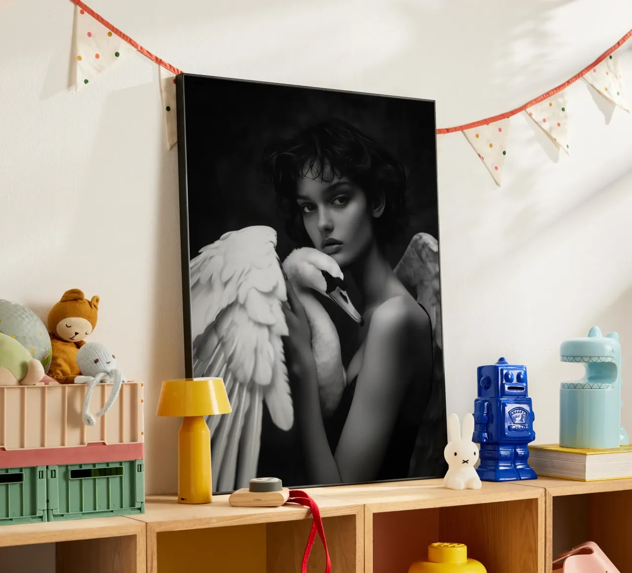 Leda con il cigno come angelo | bianco e nero alluminio dibond da Autofocus