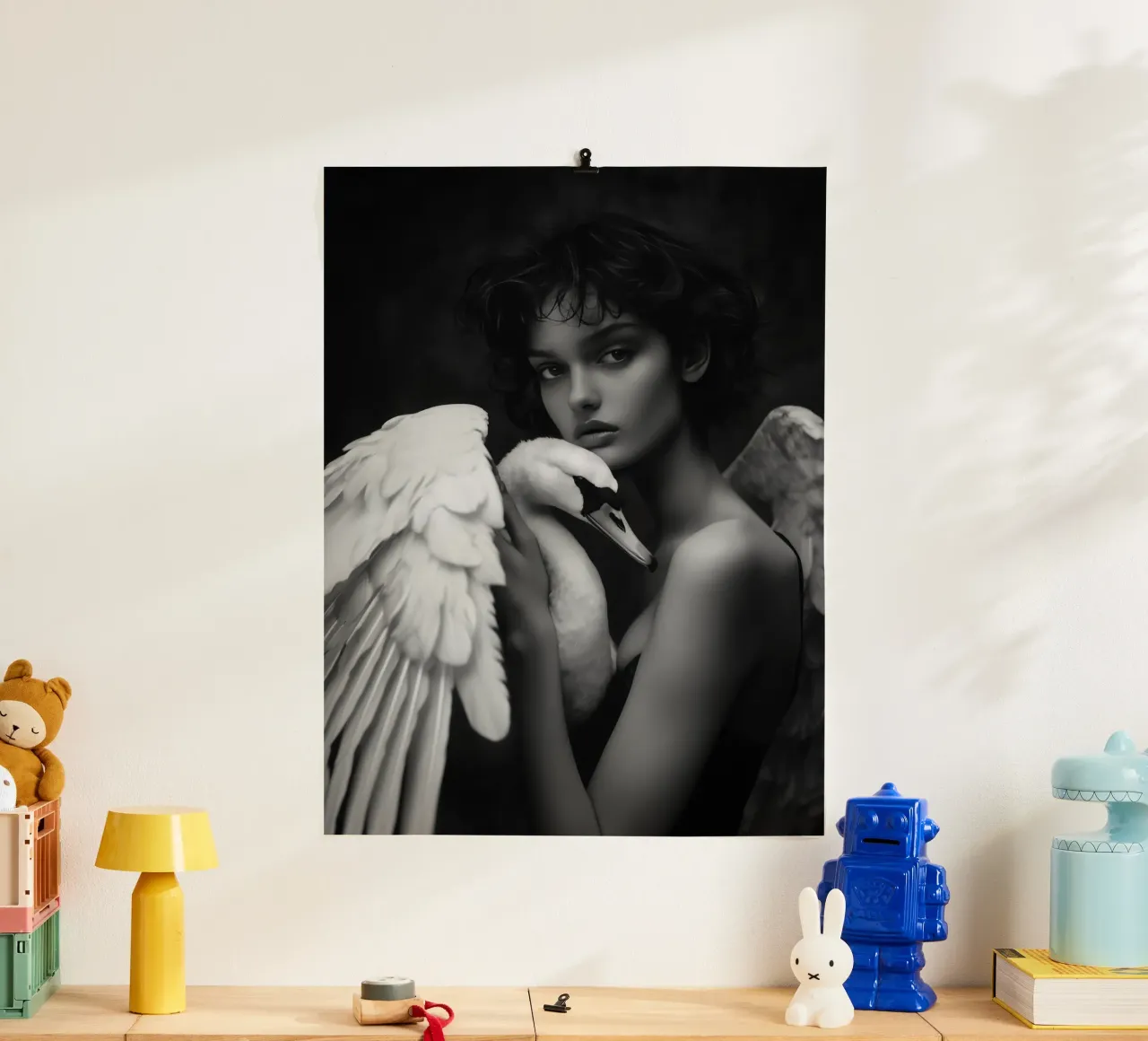Leda con il cigno come angelo | bianco e nero carta hahnemühle da Autofocus