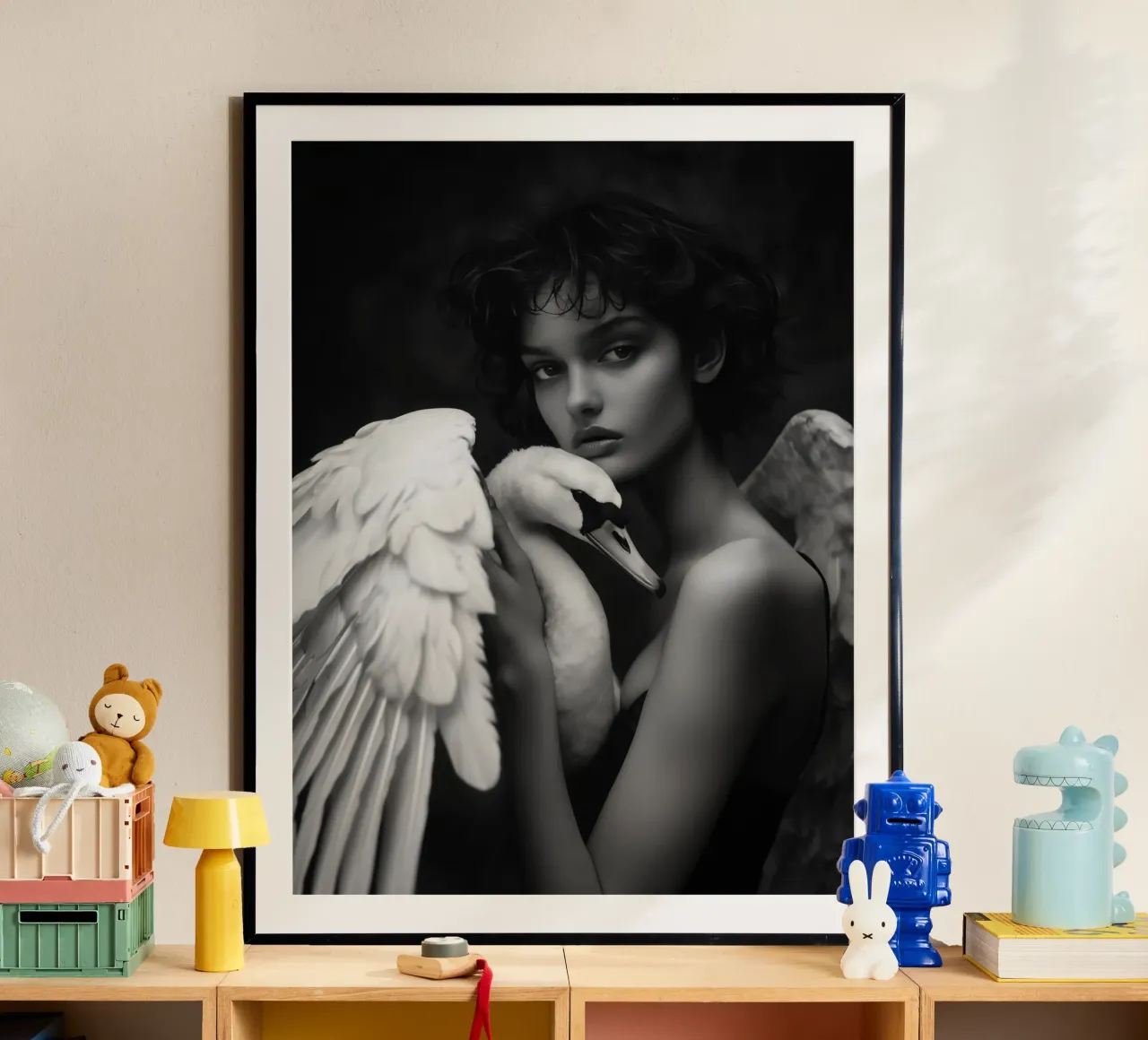 Leda con il cigno come angelo | bianco e nero carta hahnemühle da Autofocus