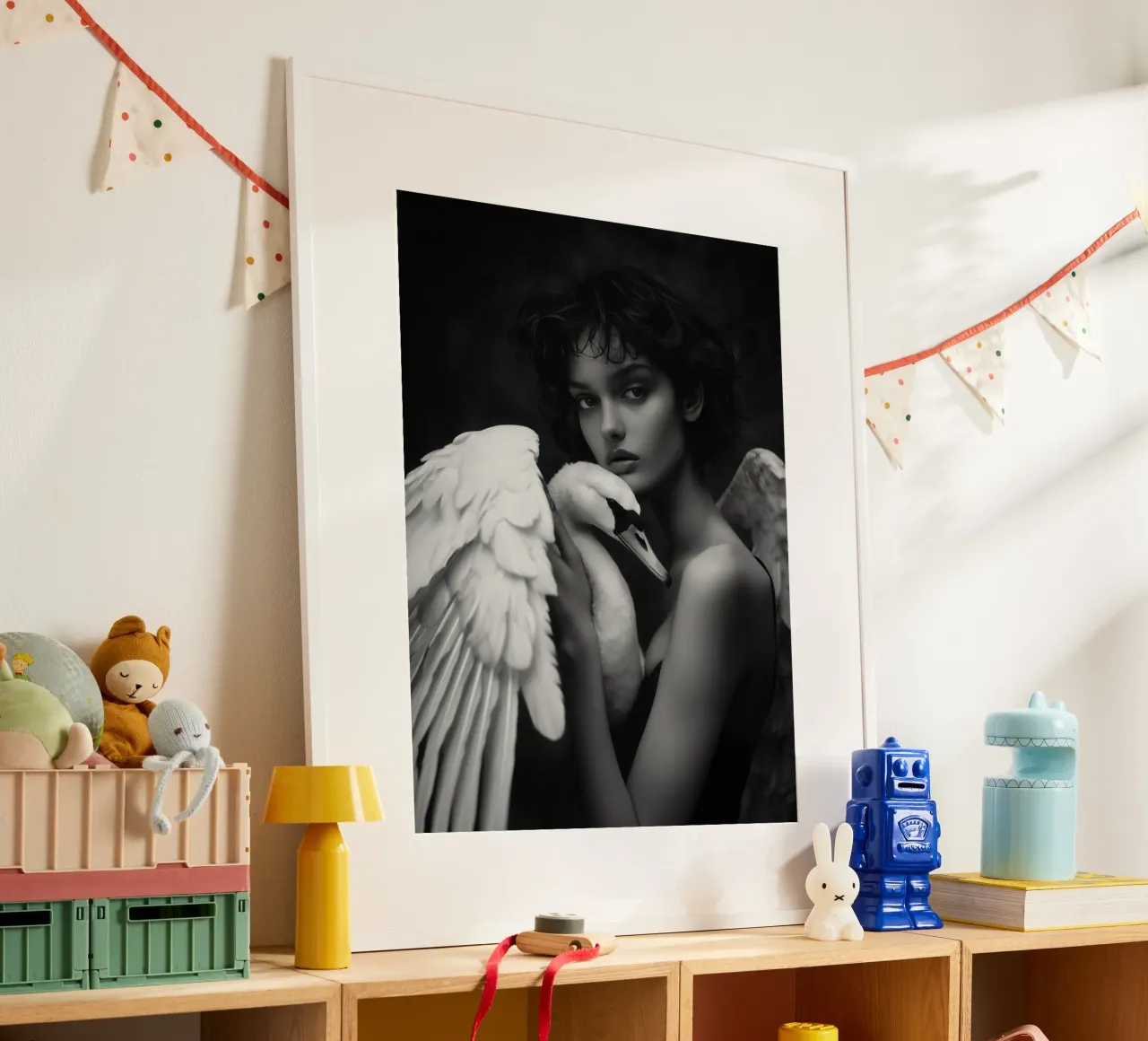 Leda con il cigno come angelo | bianco e nero carta hahnemühle da Autofocus
