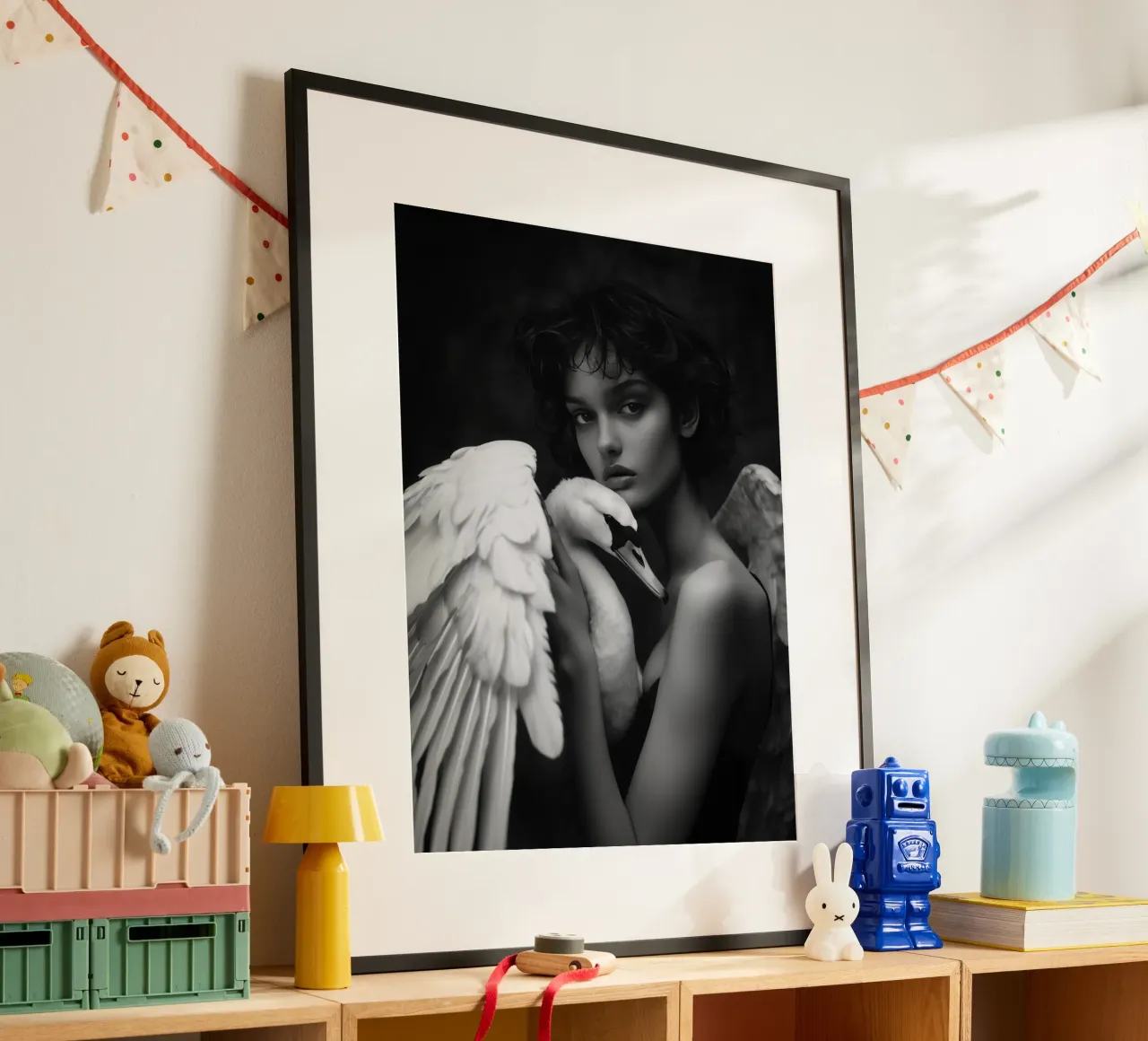 Leda con il cigno come angelo | bianco e nero carta hahnemühle da Autofocus