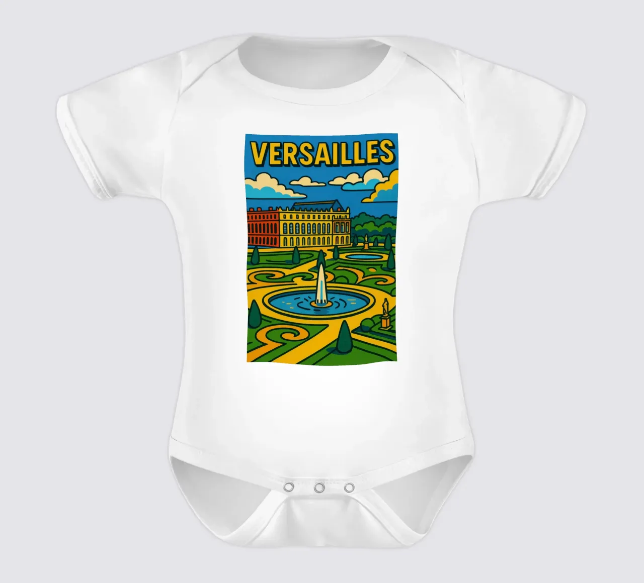 La versione pop di Versailles: una grandezza geometrica body neonato maniche corte da JETLAG | affiches voyage