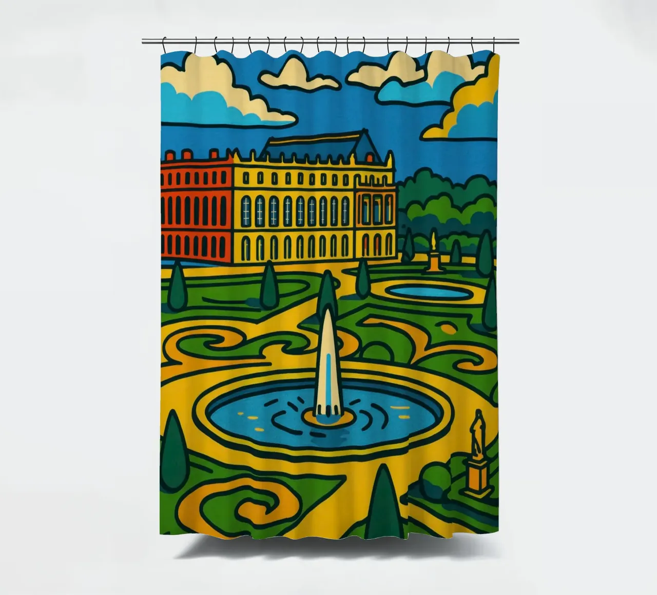 La versione pop di Versailles: una grandezza geometrica tenda da doccia da JETLAG | affiches voyage