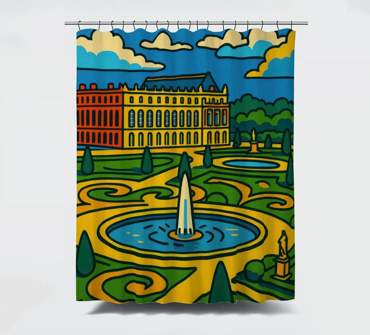 La versione pop di Versailles: una grandezza geometrica tenda da doccia da JETLAG | affiches voyage