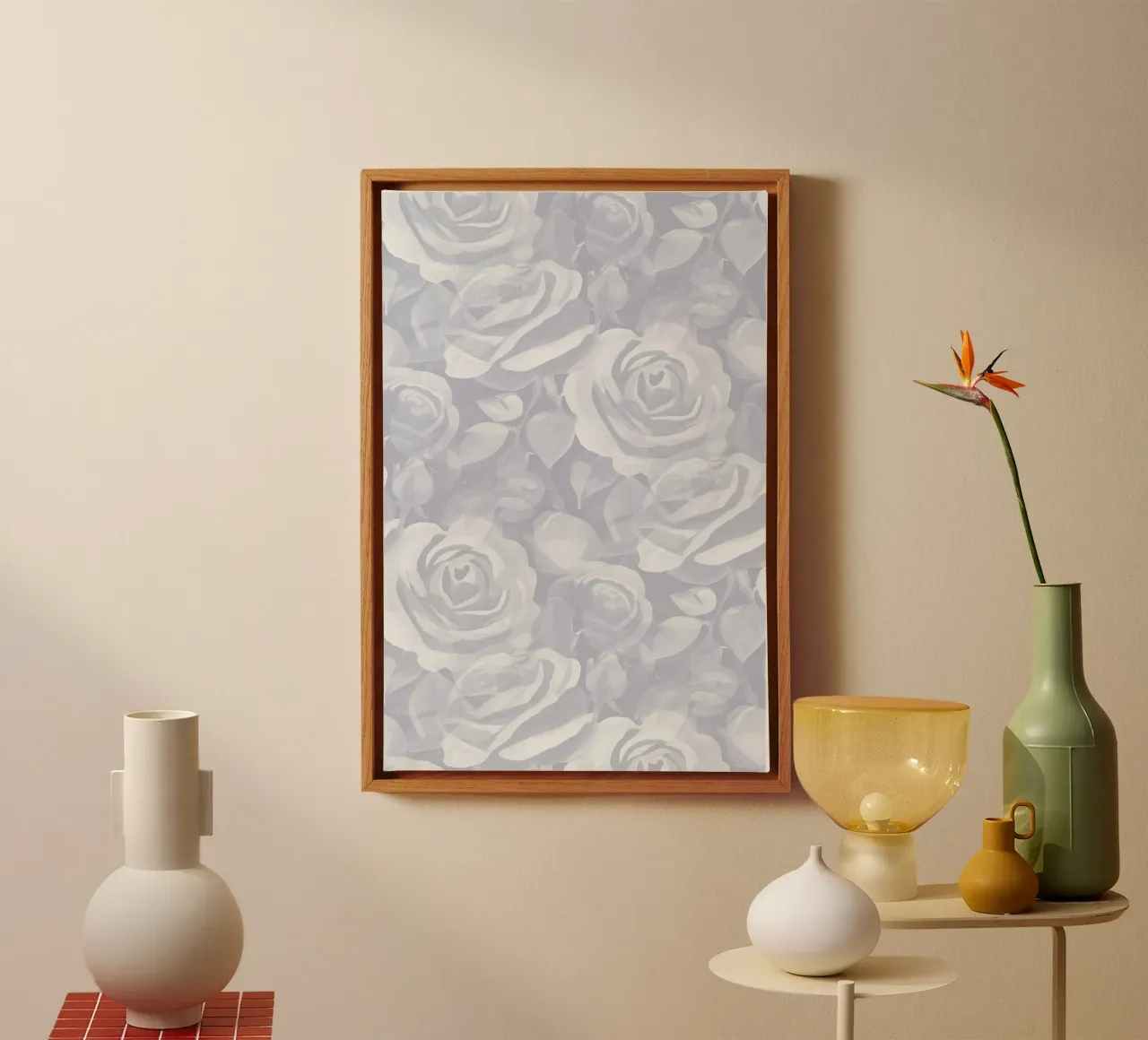 Lush Grote Rozen Grijs canvas met Baklijst van SilverPegasus