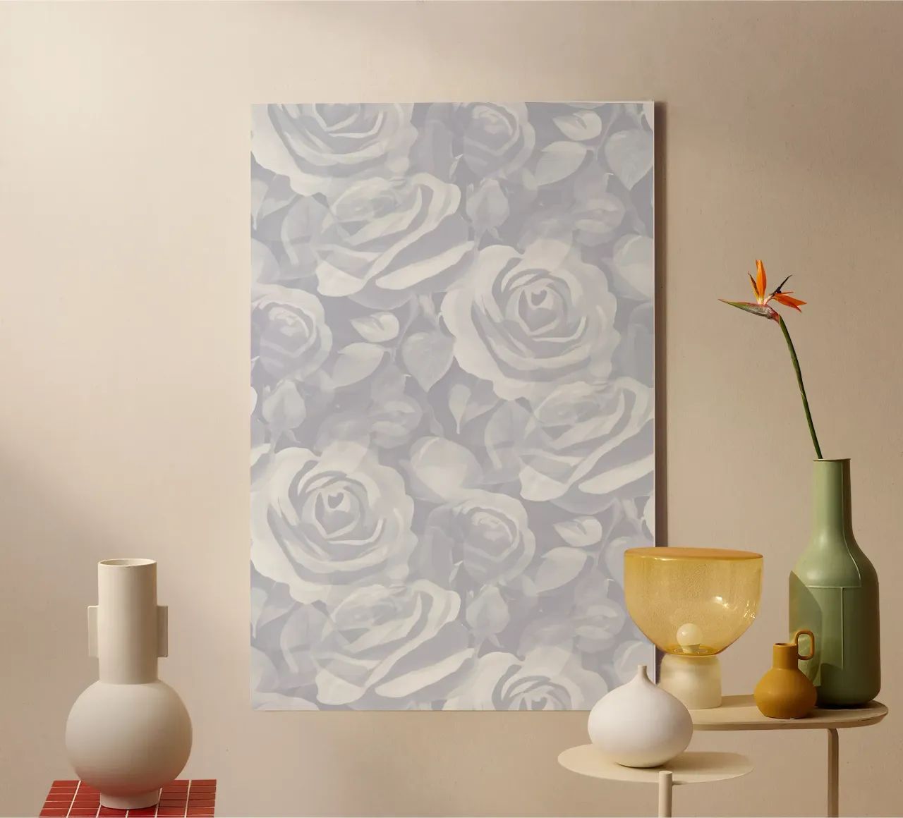 Lush Grote Rozen Grijs canvas met Baklijst van SilverPegasus