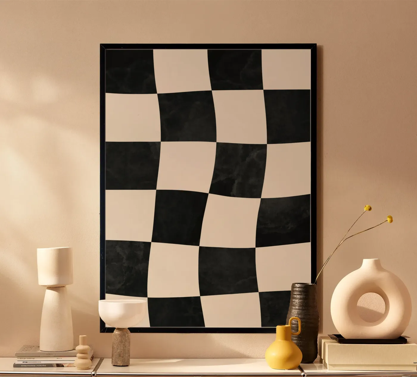 Scacchiera nera e beige poster da SixMaiAbstract