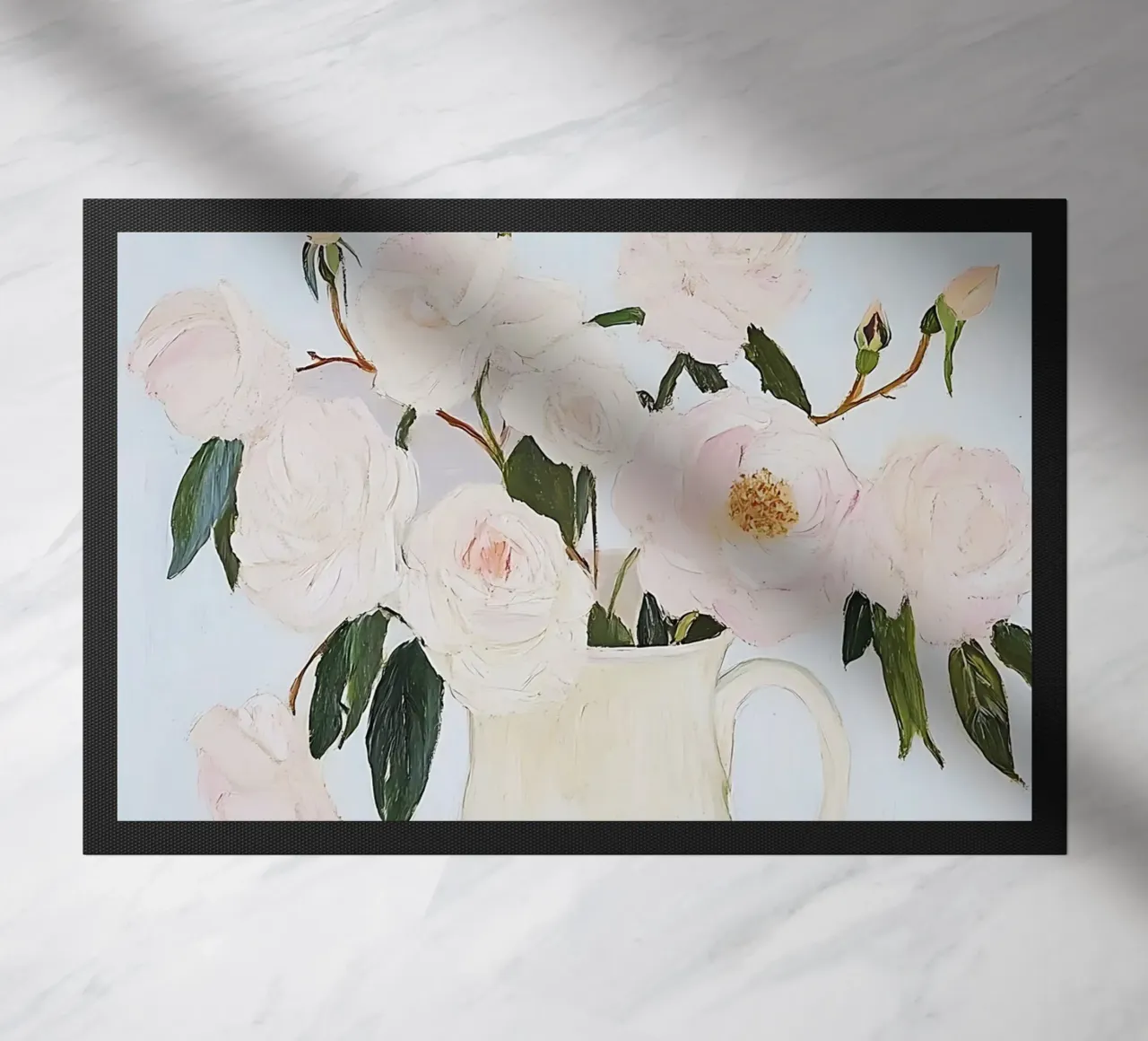 Roses dans un vase, peinture abstraite de fleurs paillasson de Little Lila