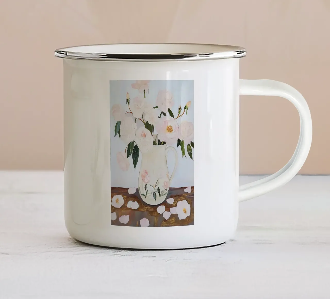Rose in vaso, pittura floreale astratta tazza in smalto da Little Lila