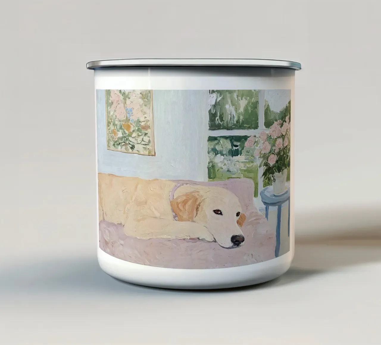 Labrador Retriever, abstracte moderne kunst, dierenliefhebber print emaille mok van Little Lila