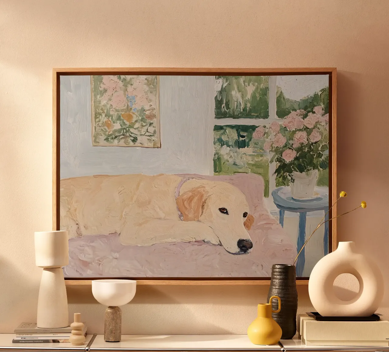 Labrador Retriever, abstracte moderne kunst, dierenliefhebber print canvas met Baklijst van Little Lila
