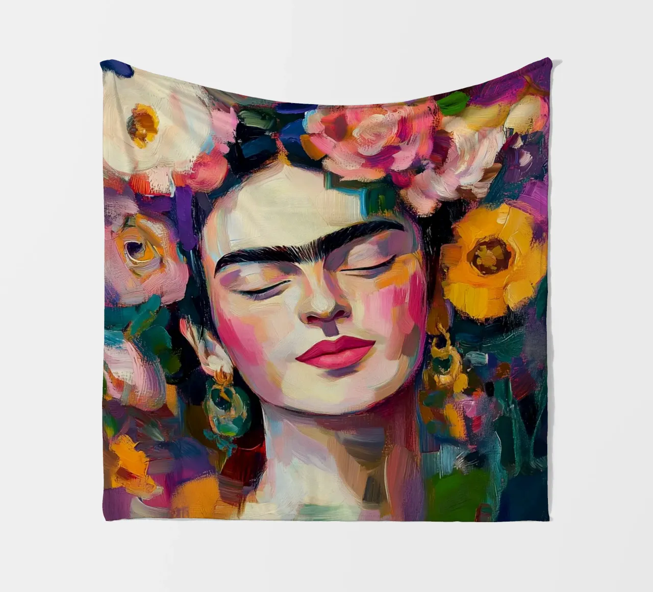 Frida Flowery beauty fleece blanket by Carinaprint
